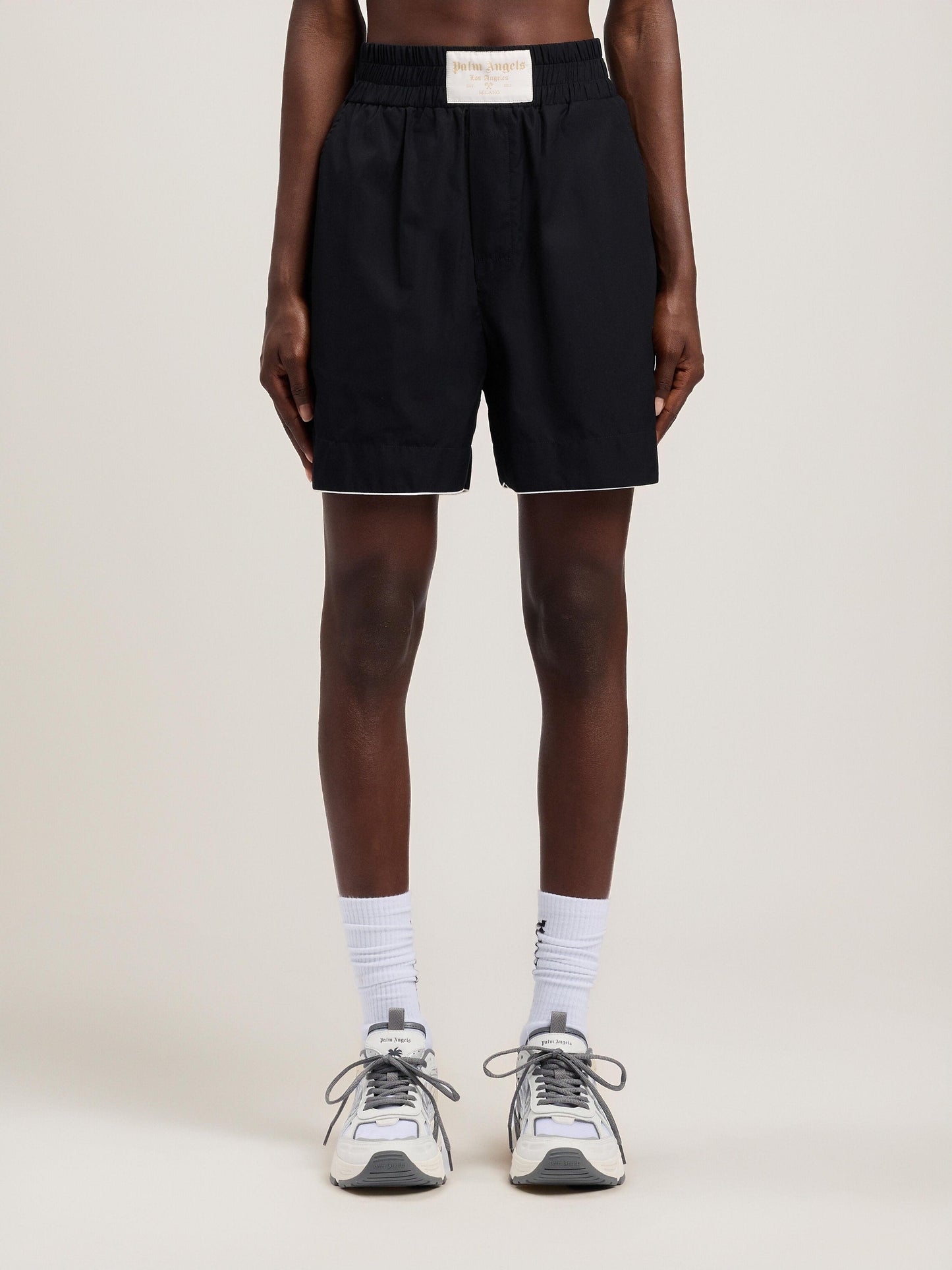 Short Palm Angels in tessuto "Curved Logo" donna