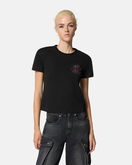 T-Shirt John Richmond con spalle imbottite e strass donna