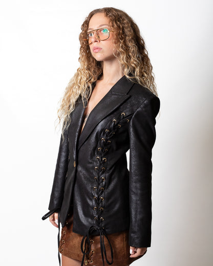 Giacca blazer Just Cavalli in suede vintage con intrecci donna
