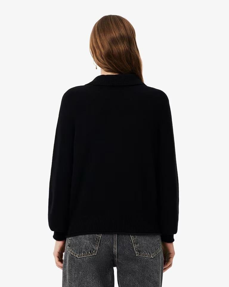 Cardigan Lacoste in lana merino con logo ricamato tono su tono
