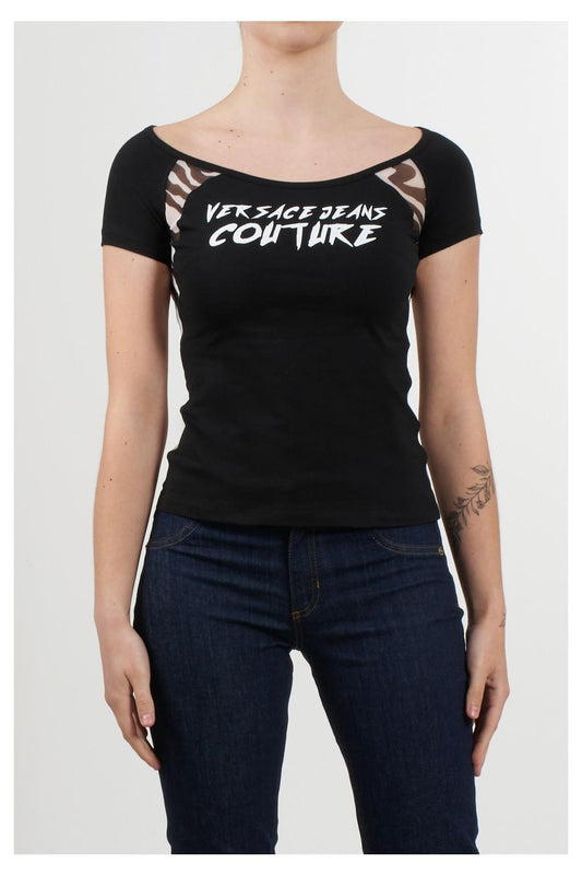 T-Shirt Versace Jeans Couture con logo e trasparenze donna
