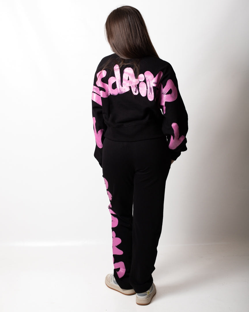 Pantalone Disclaimer in felpa con logo glitter donna