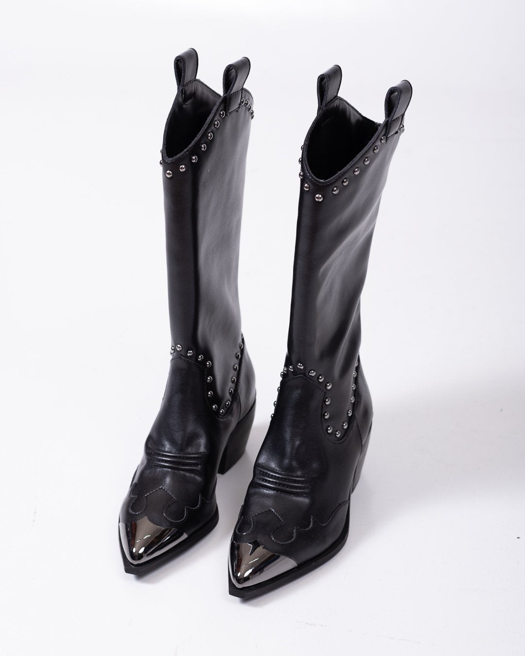 Stivali Just Cavalli in pelle con punta metallica, tacco e borchie