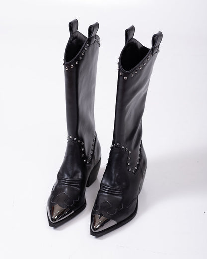 Stivali Just Cavalli in pelle con punta metallica, tacco e borchie