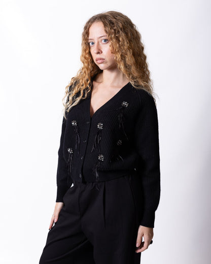 Cardigan Nenette in lana e cashmere con pietre decorative