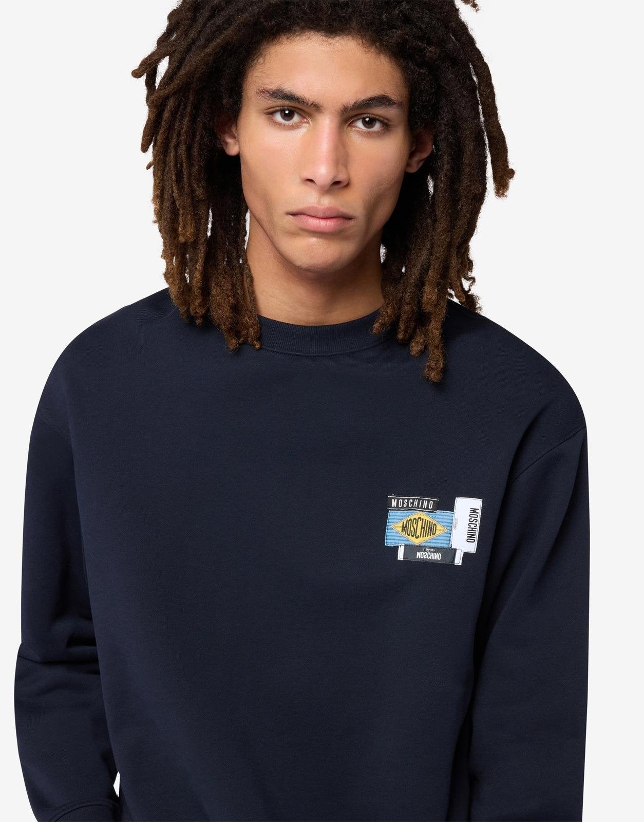 Felpa Moschino girocollo "Labels Embroidery" uomo