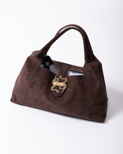 Borsa Just Cavalli in camoscio con dettaglio logo in metallo oro