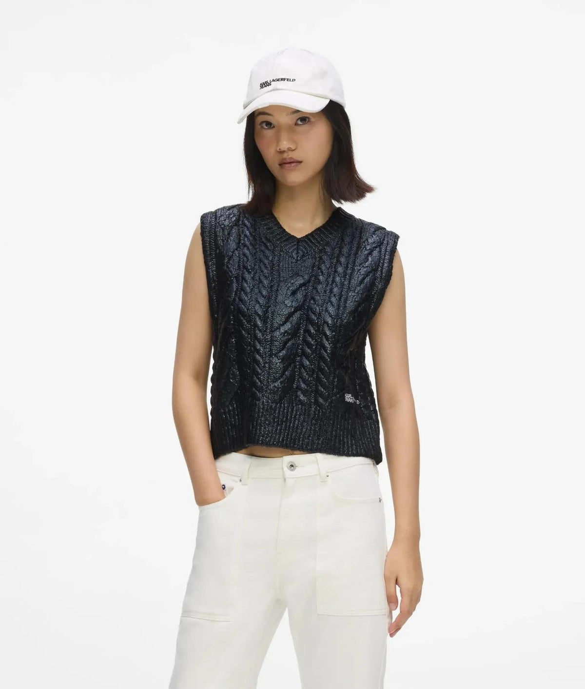 Gilet Karl Lagerfeld Jeans in maglia effetto metallizzato con logo ricamato