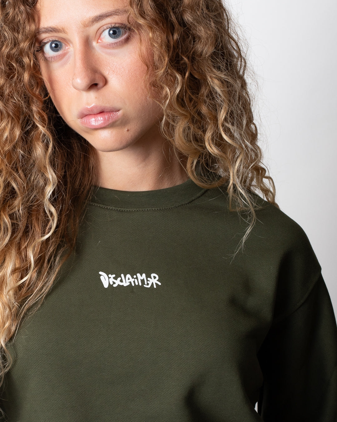 Felpa Disclaimer girocollo con glitter e logo stampato donna