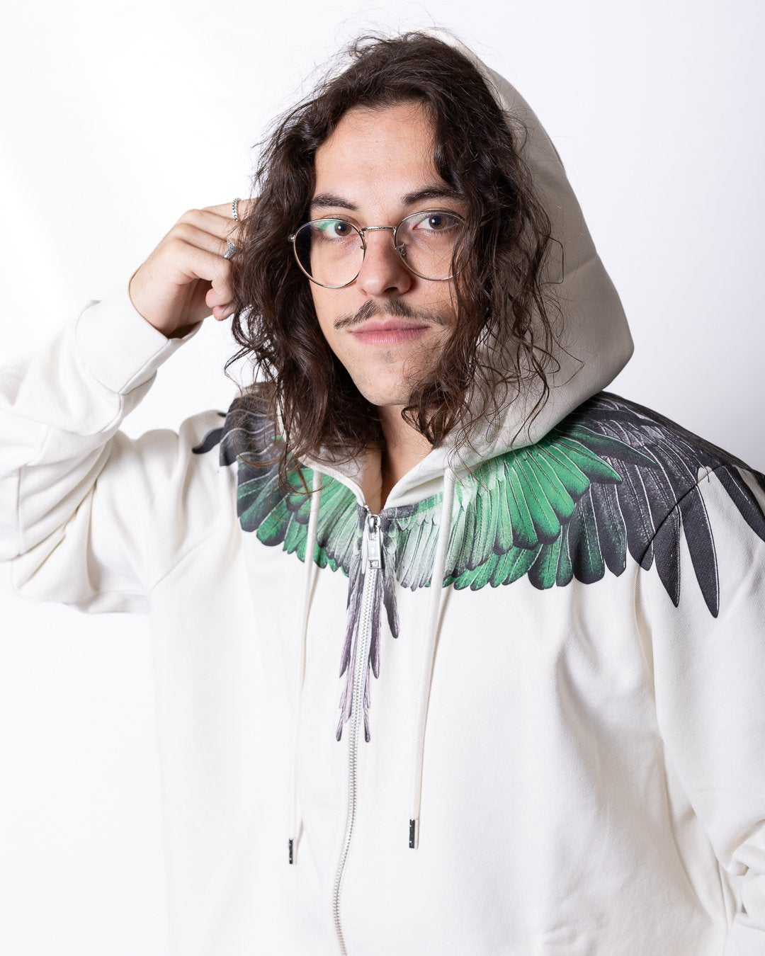 Felpa County of Milan full zip e cappuccio con iconic wings