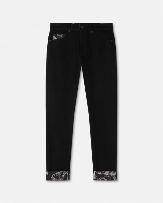 Pantalone Versace Jeans Couture narrow fit con piega e fantasia iconica uomo
