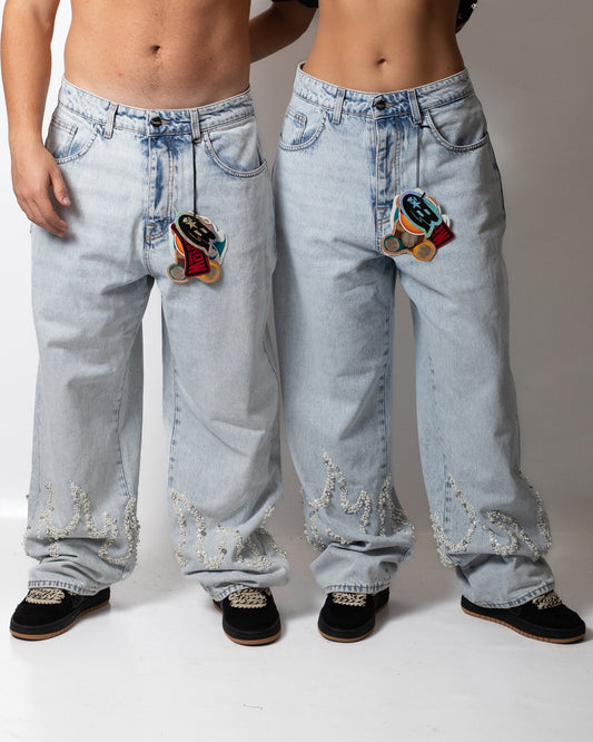 Jeans Barrow baggy con perline, borchie e goielli