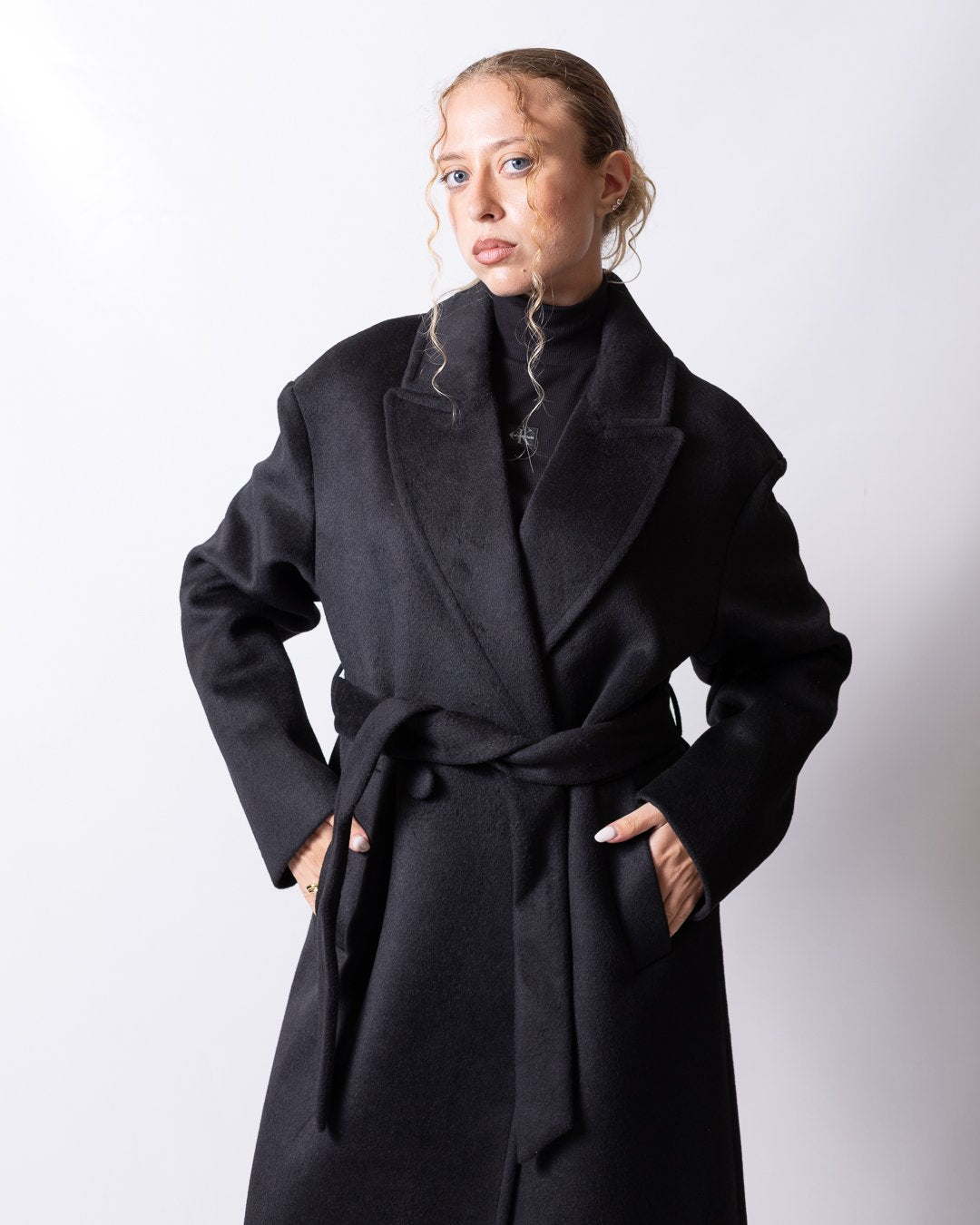 Cappotto Twinset Actitude doppiopetto in misto lana con cintura donna