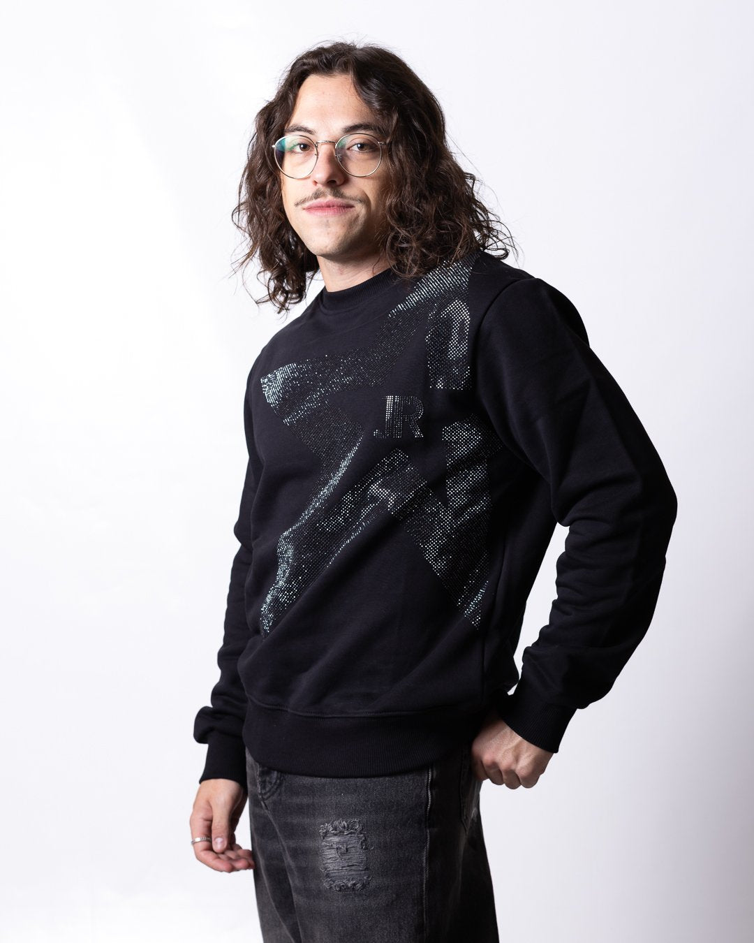 Felpa John Richmond con logo "JR" e stella di brillantini