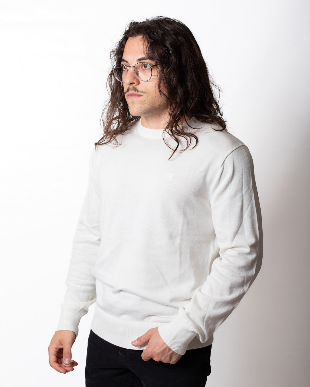 Maglia Calvin Klein girocollo con ricamo tono su tono uomo