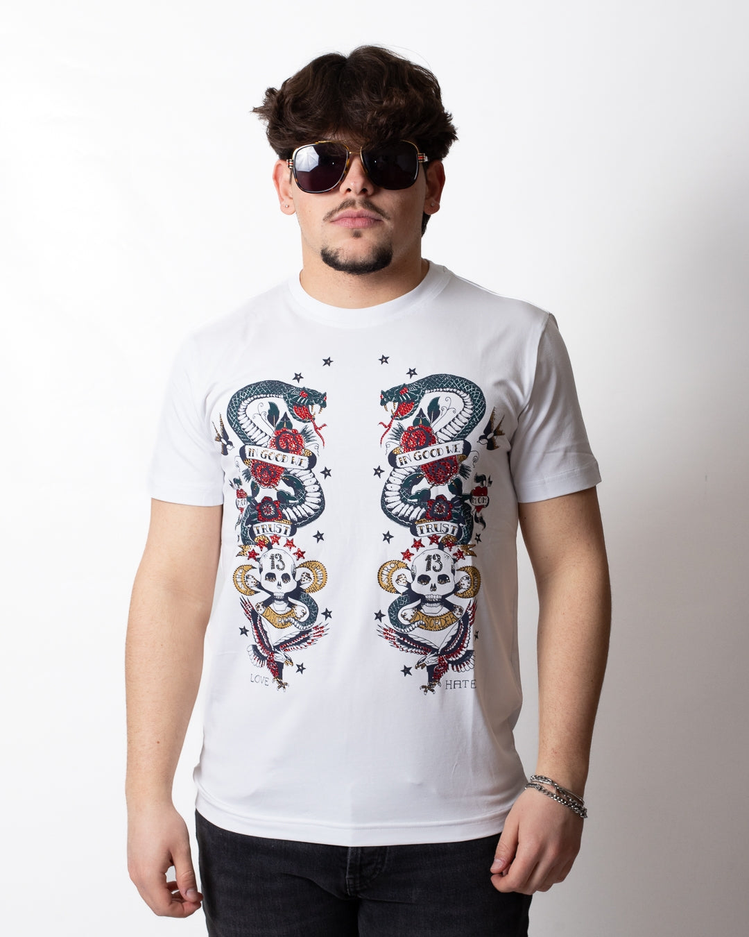 T-Shirt John Richmond "In good we trust" white uomo
