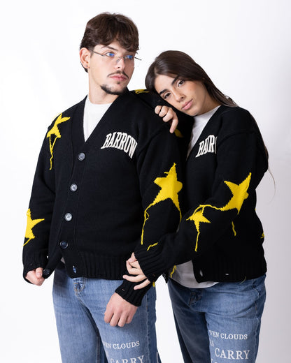 Cardigan Barrow in lana con stelle, rotture e logo ricamato