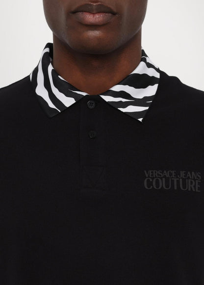 Polo Versace Jeans Couture in pique con logo sul petto e colletto fantasia uomo