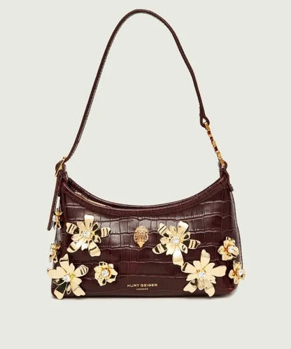 Borsa Kurt Geiger con fiori decorativi e brillantini