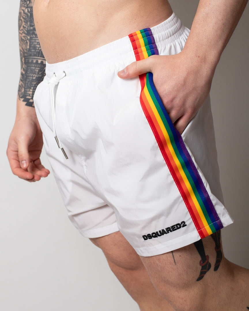 Boxer mare Dsquared2 con bande multicolor e ricamo uomo
