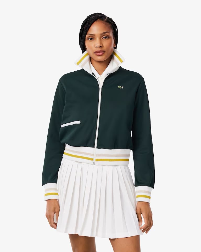 Felpa Lacoste fullzip in nylon con bordi a contrasto donna