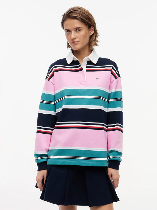 Polo Tommy Jeans "Flag Multi Stripe Rugby" donna