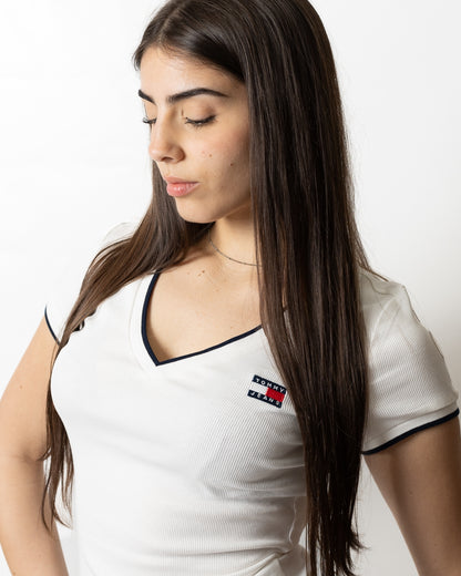 T-Shirt Tommy Jeans slim in costina v-neck donna