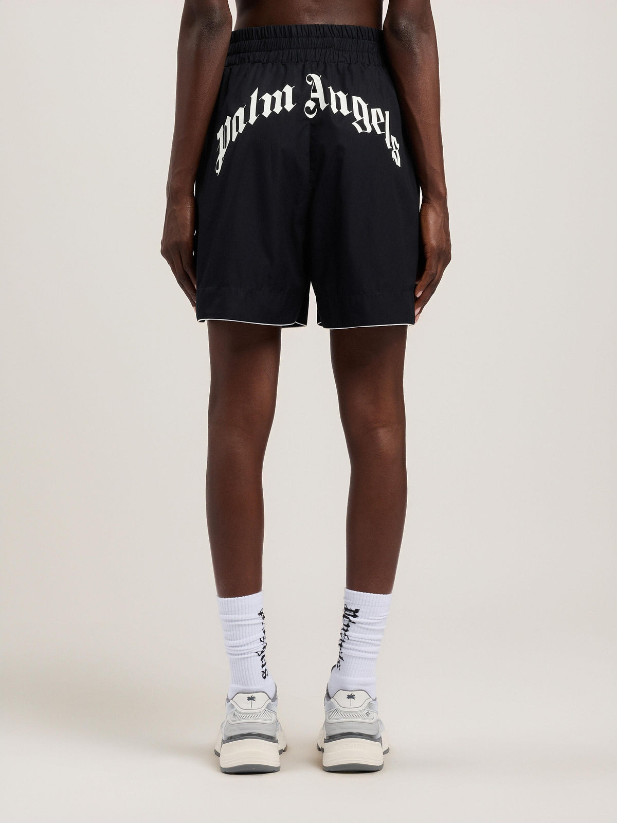 Short Palm Angels in tessuto "Curved Logo" donna