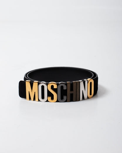 Cinta Moschino in suede con placca logata