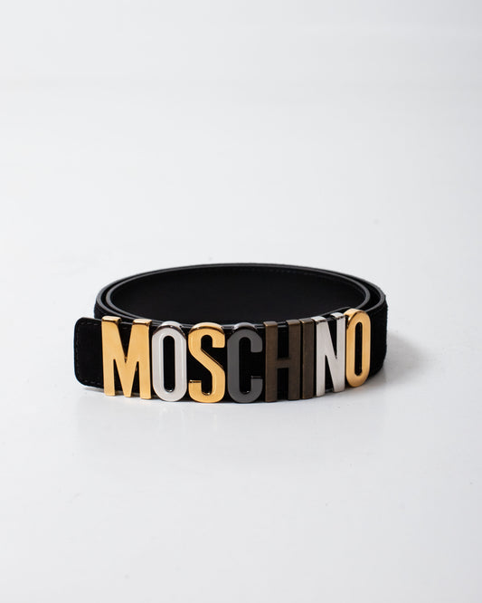 Cinta Moschino in suede con placca logata