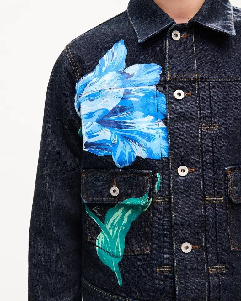 Giubbotto Kenzo Paris in jeans con stampa decorativa e patch logo