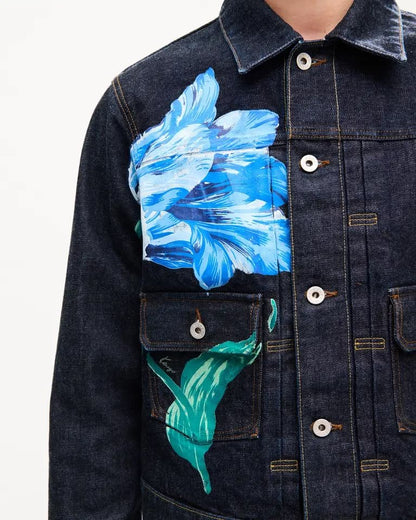 Giubbotto Kenzo Paris in jeans con stampa decorativa e patch logo
