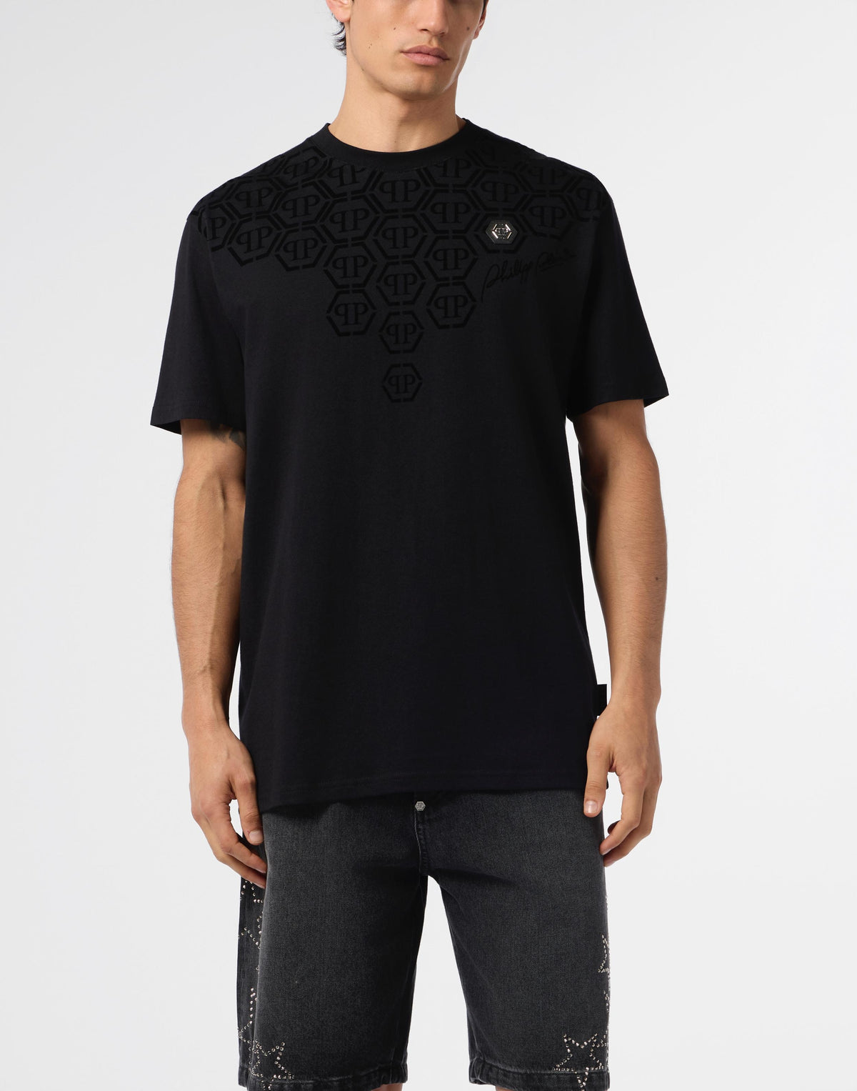 T-Shirt Philipp Plein con logo Degrade Monogram applicazione e velluto