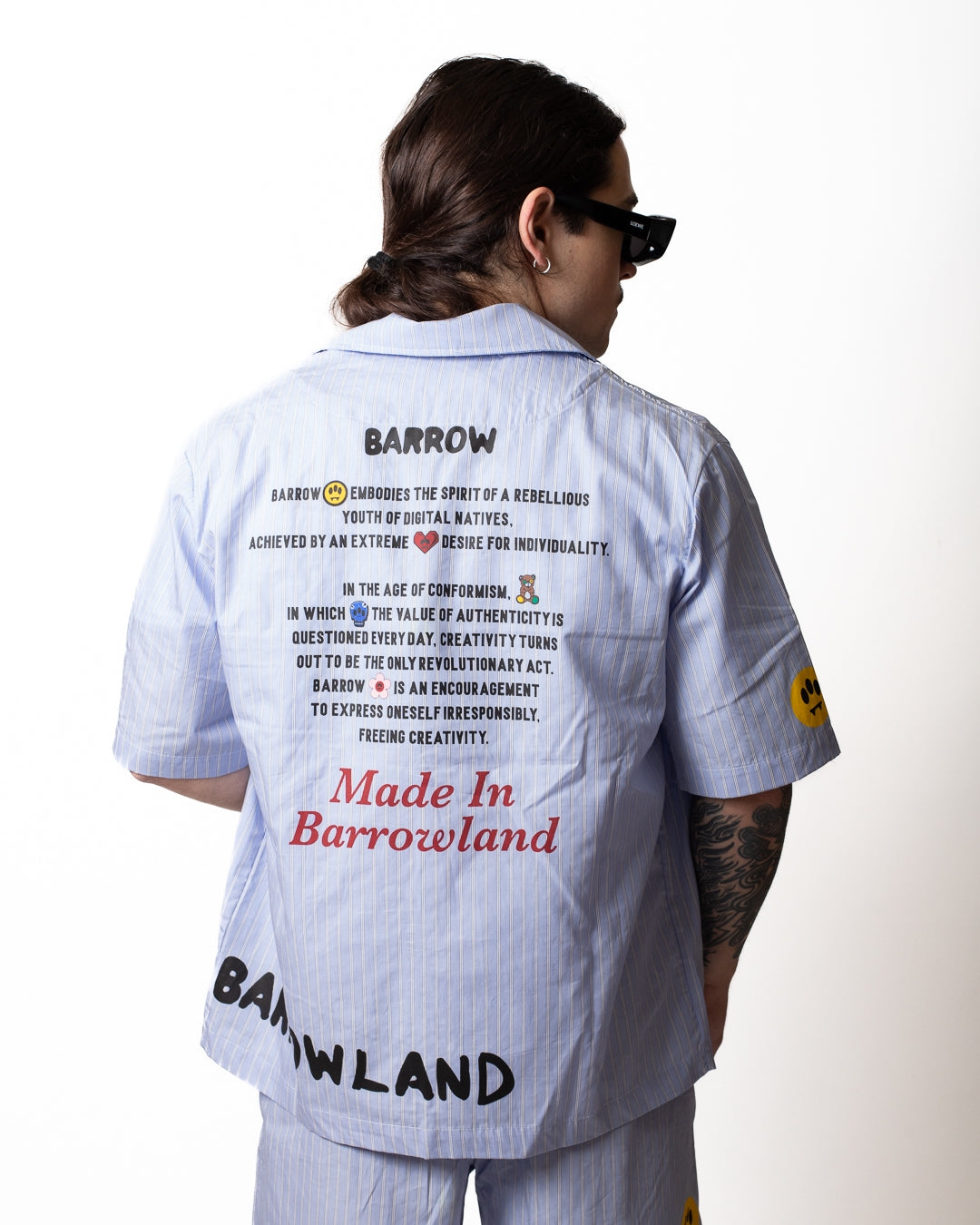 Camicia Barrow in popeline a strisce con stampe uomo