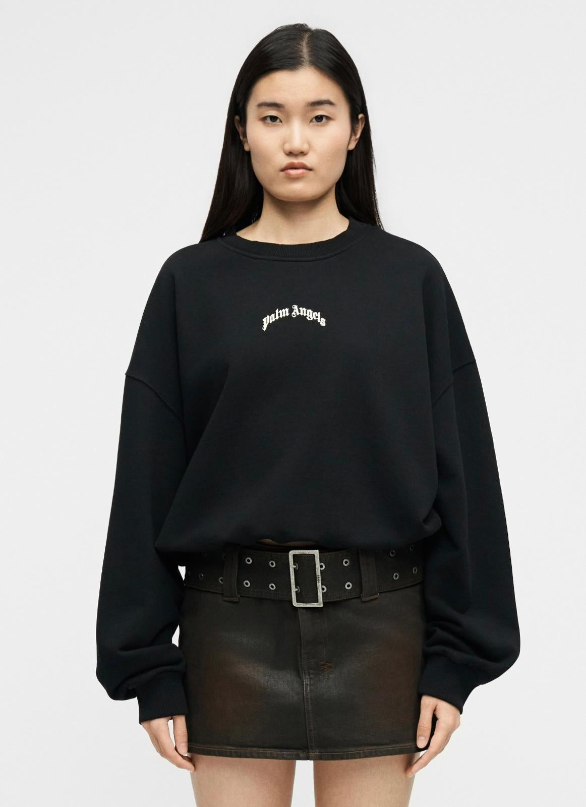Felpa Palm Angels girocollo "Curve Logo Loose Crop" donna