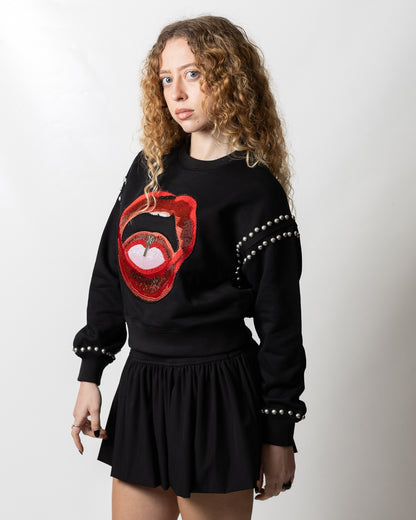 Felpa Richmond X cropped con borchie e perline donna