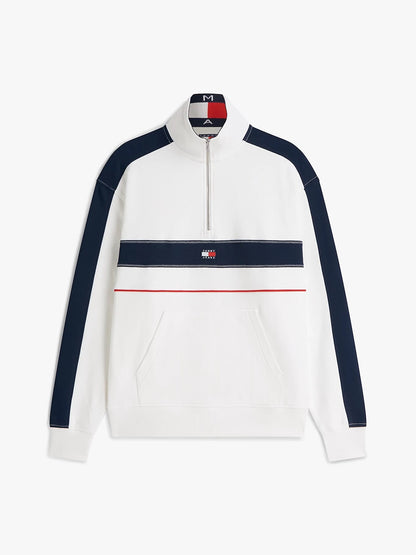 Felpa Tommy Jeans mezza zip a righe con logo flag uomo