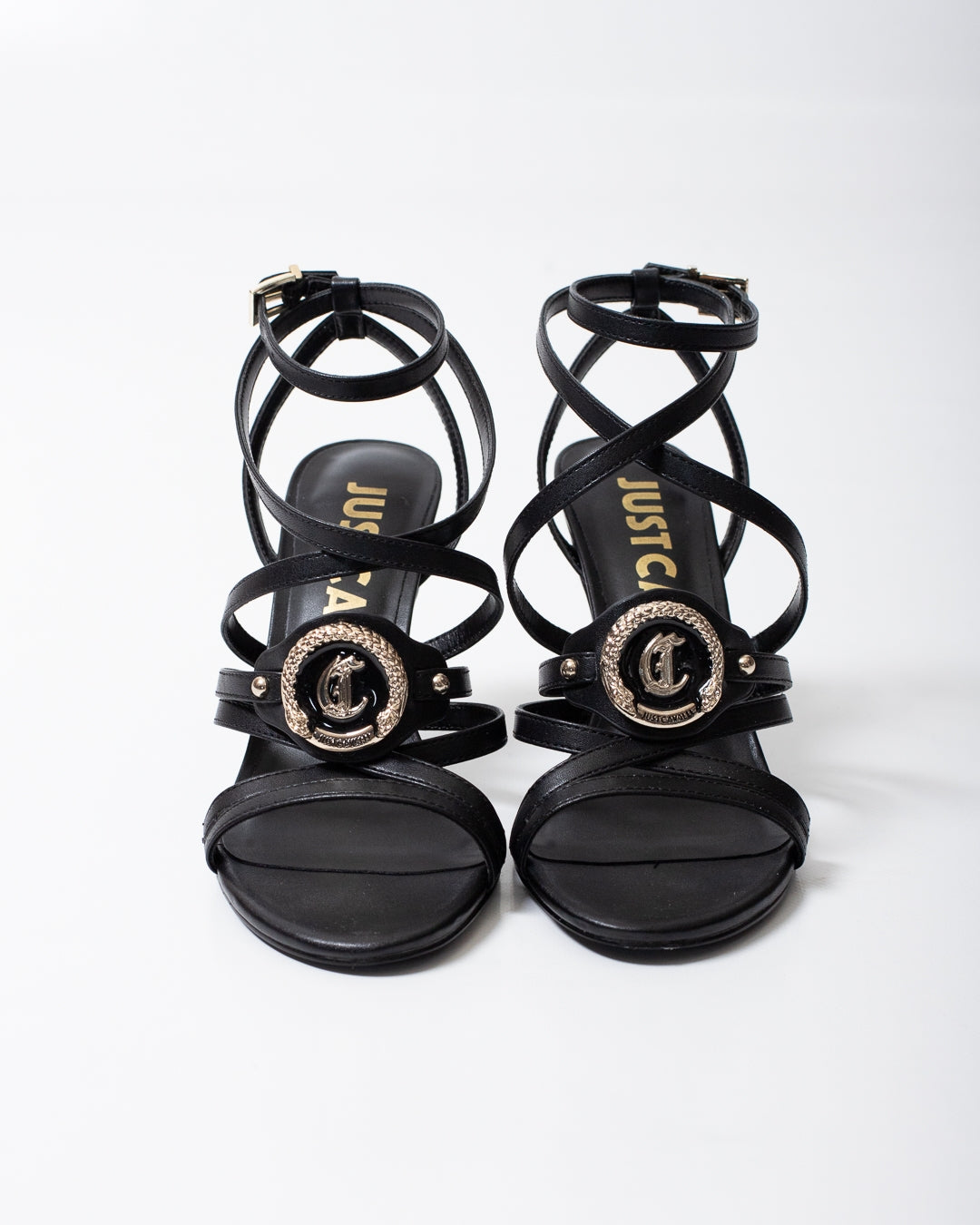 Tacco Just Cavalli in pelle con placca logata donna