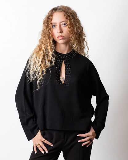 Maglia Nenette girocollo con strass in misto lana donna