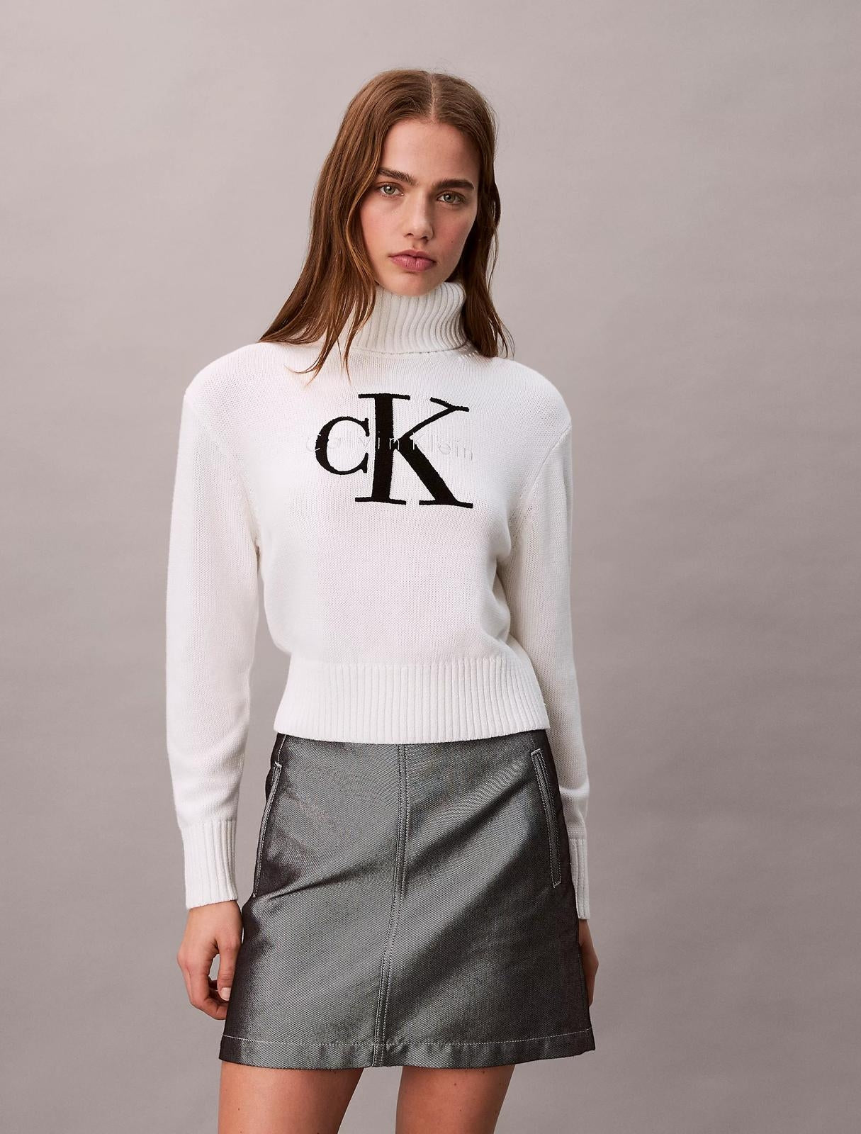 Maglia Calvin Klein dolcevita con logo in spugna donna