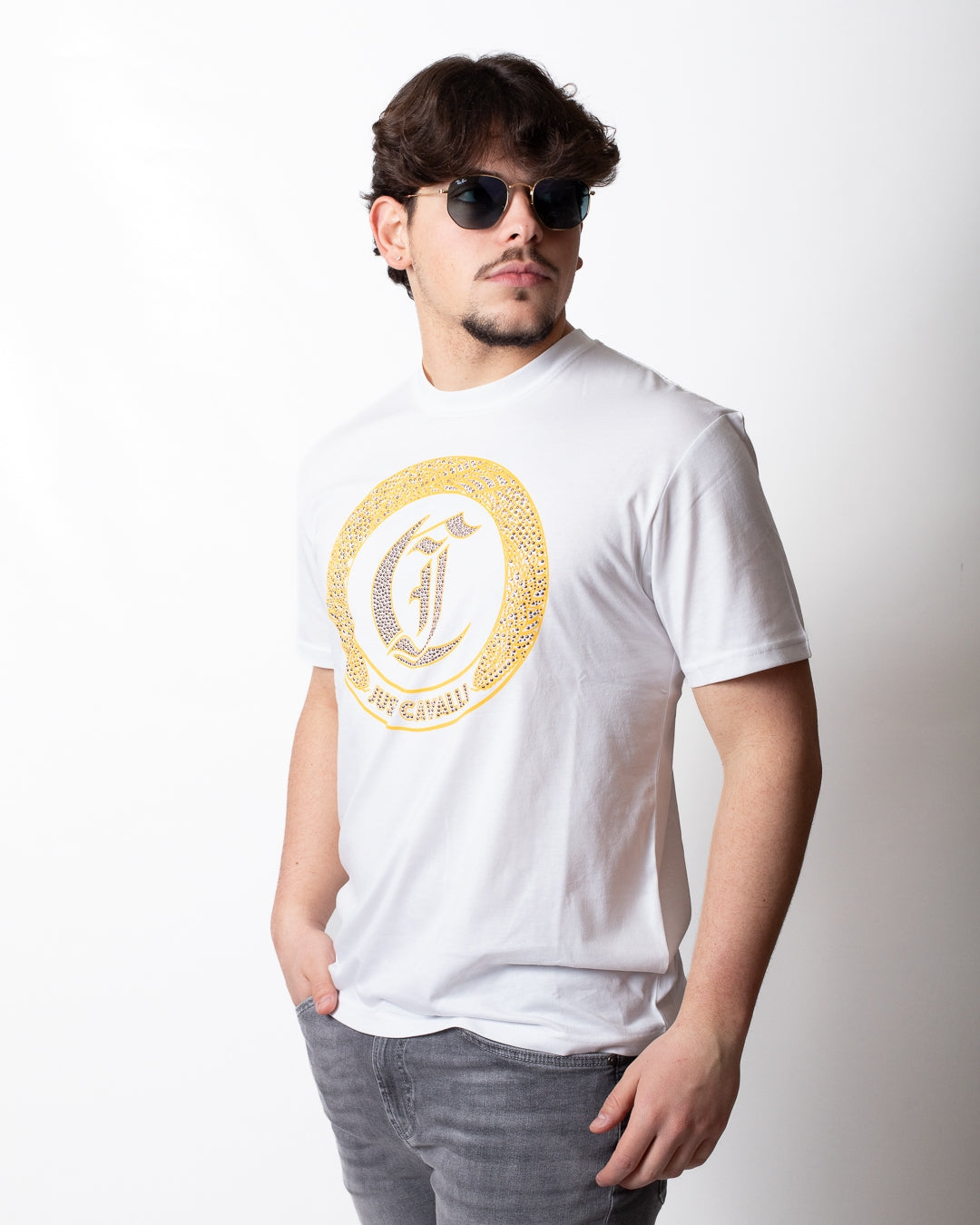T-Shirt Just Cavalli "Round Logo" con borchie uomo