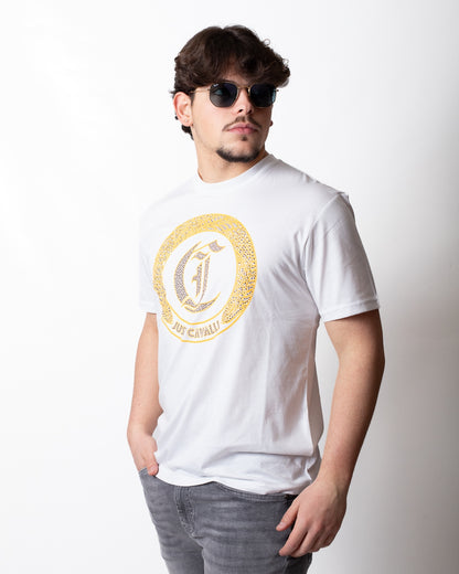 T-Shirt Just Cavalli "Round Logo" con borchie uomo