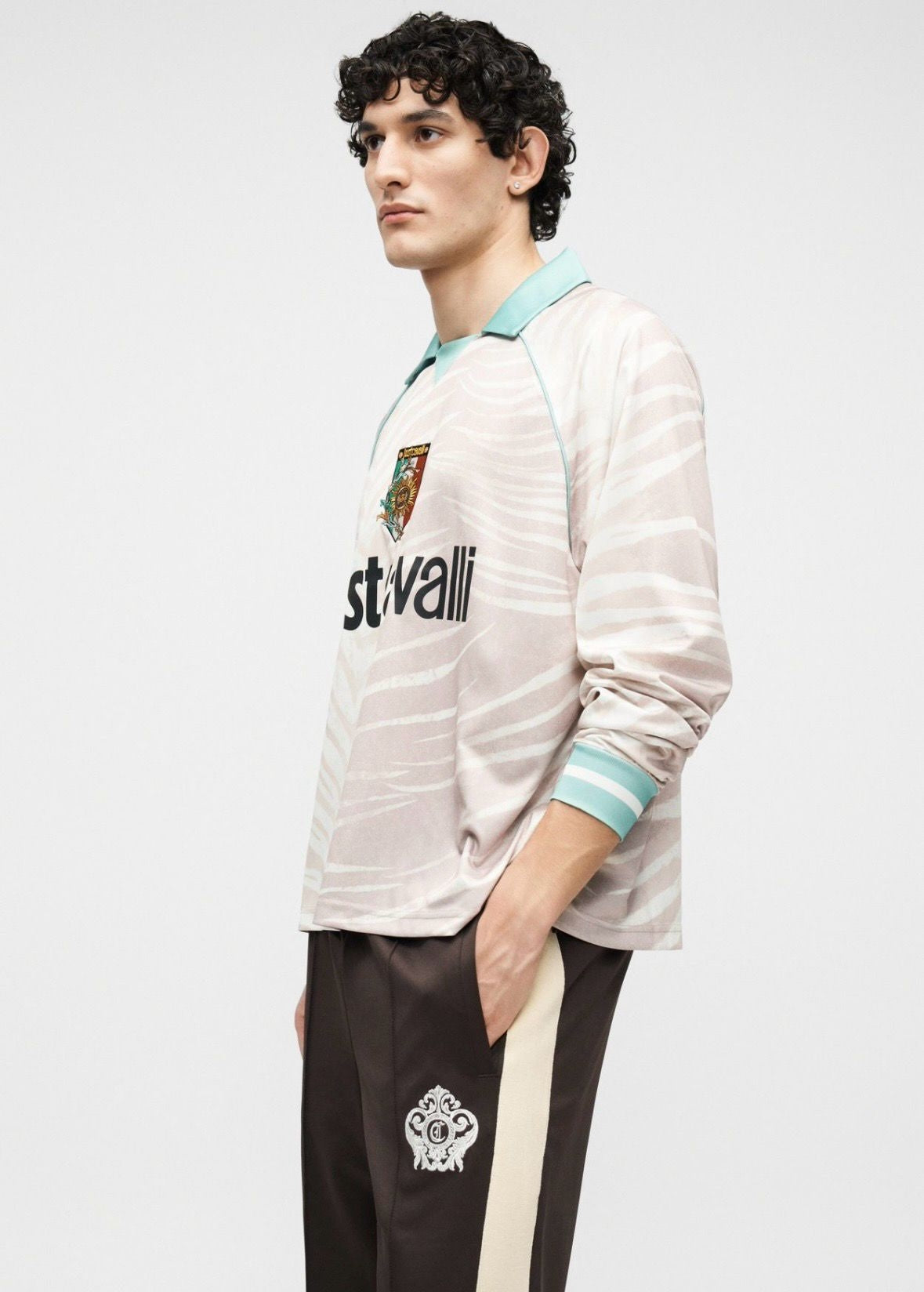 Polo Just Cavalli manica lunga con stampa e logo ricamato, long sleeve