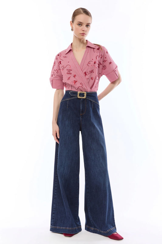 Jeans Nenette wide leg con fibbia donna