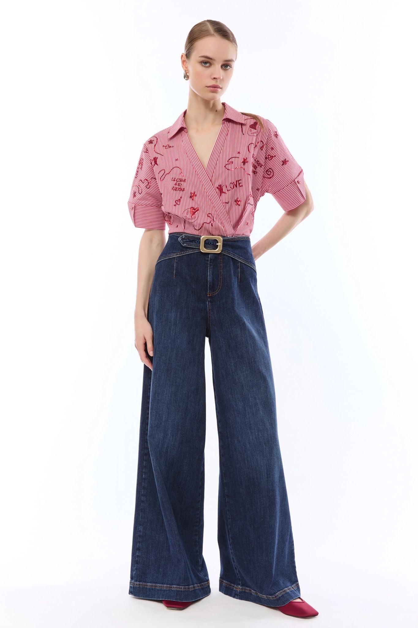 Jeans Nenette wide leg con fibbia donna