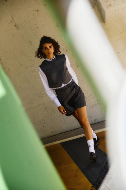Shorts Nenette ricamato in misto lana donna