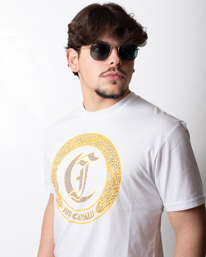T-Shirt Just Cavalli "Round Logo" con borchie uomo