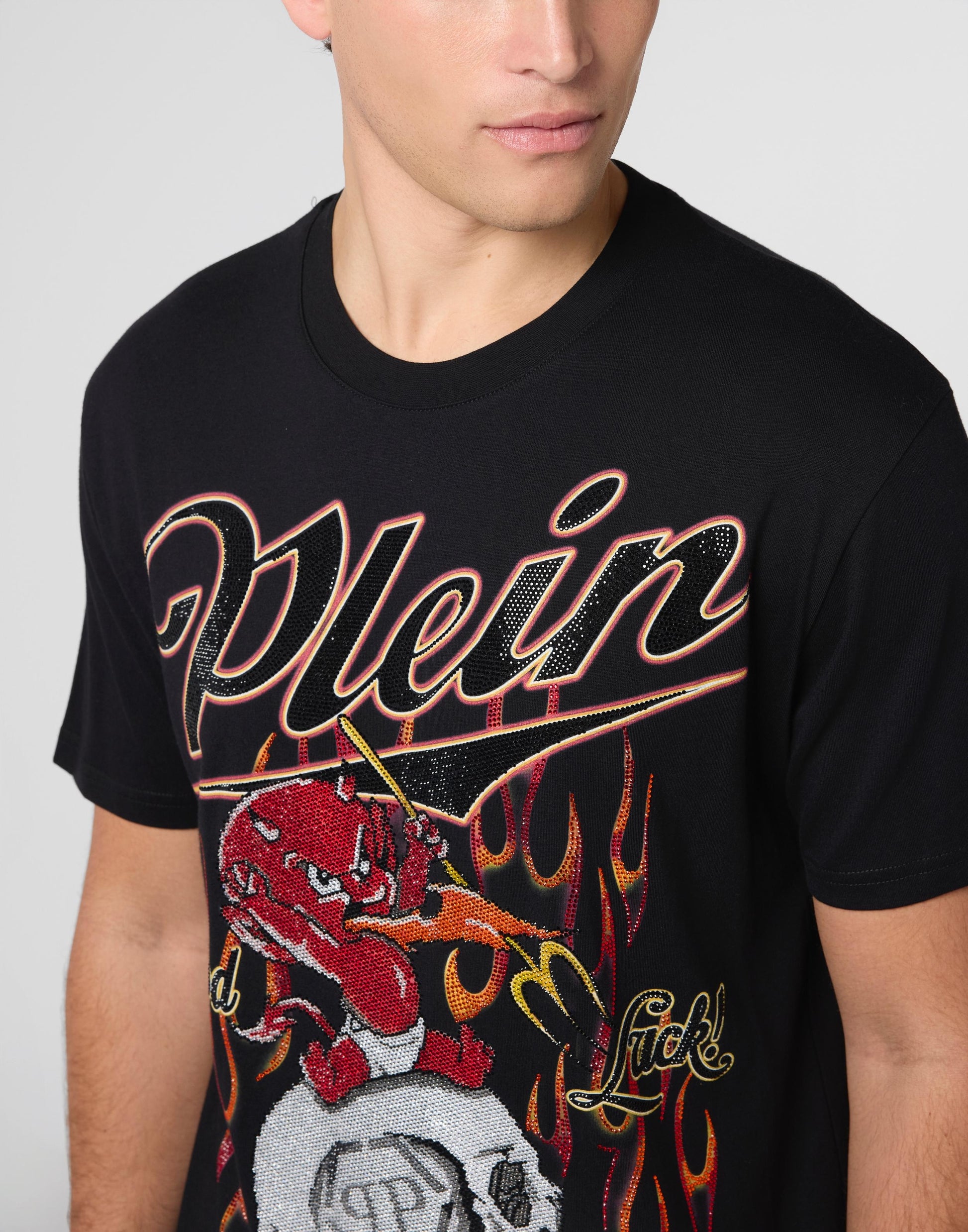 T-Shirt Philipp Plein con logo Devil Crystal applicazione allover di cristalli