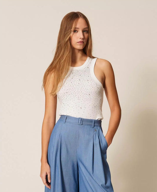 Canotta Twinset Actitude in costina e strass donna