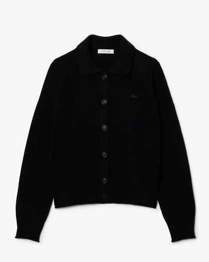 Cardigan Lacoste in lana merino con logo ricamato tono su tono